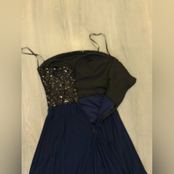 B Darlin Black Sequins Navy Blue Pleated Sheer Strapless High Low Dress Size 3/4 - Picture 3 of 6
